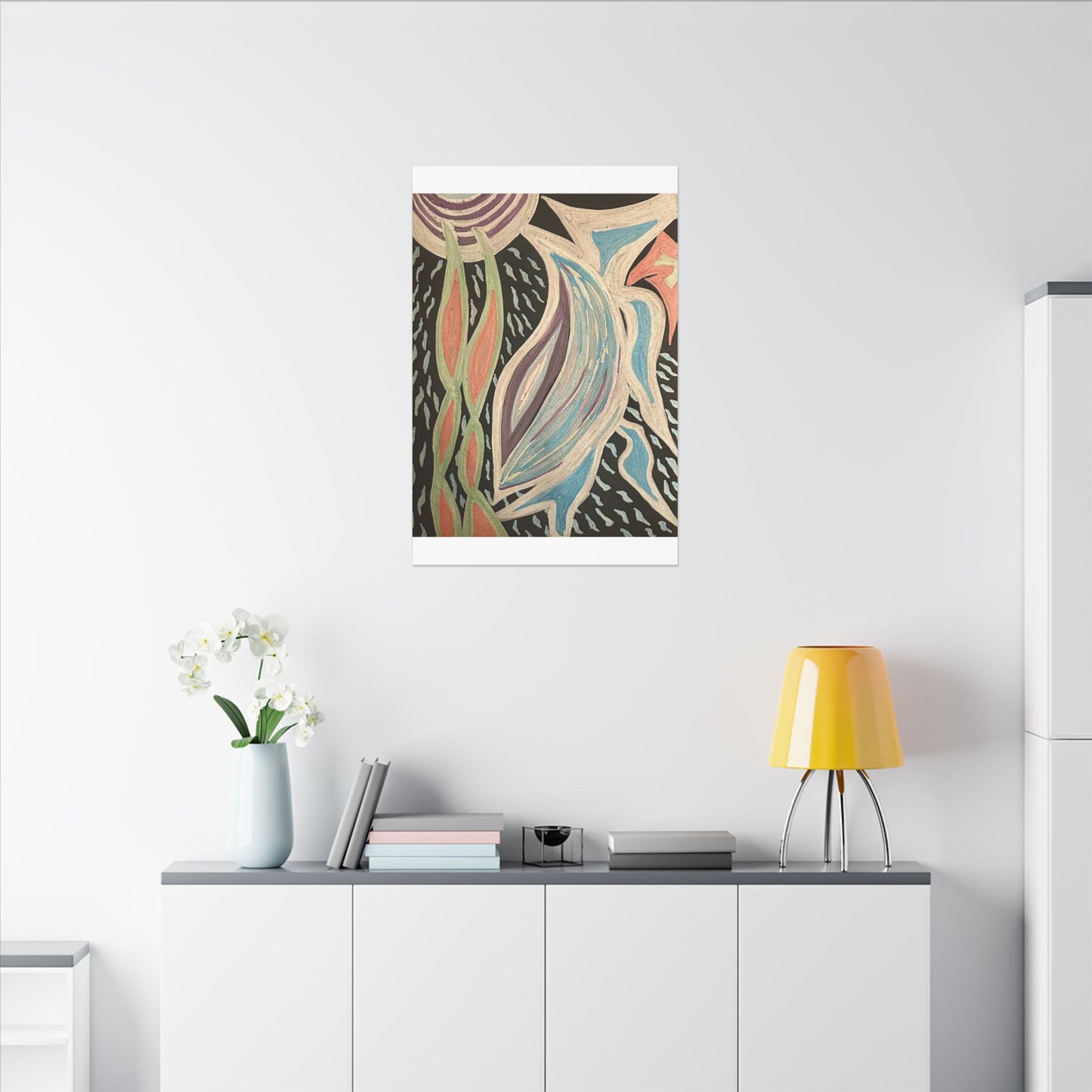 Sun Twin Dance — Canvas Print — Pastel Sun & Leaves Matte Stretched Wall Art