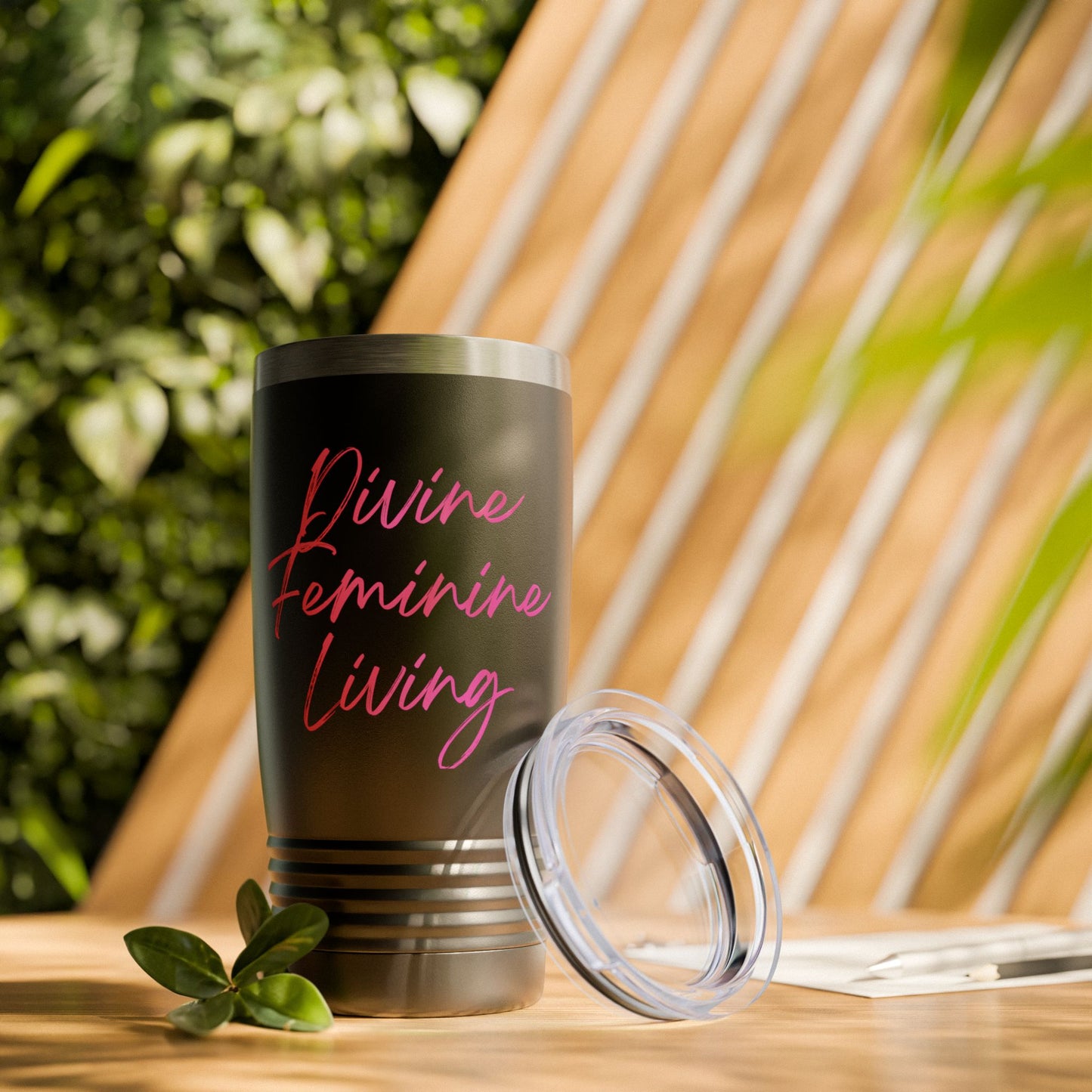 Divine Feminine Living 20oz Tumbler — Inspirational Pink Script Travel Cup