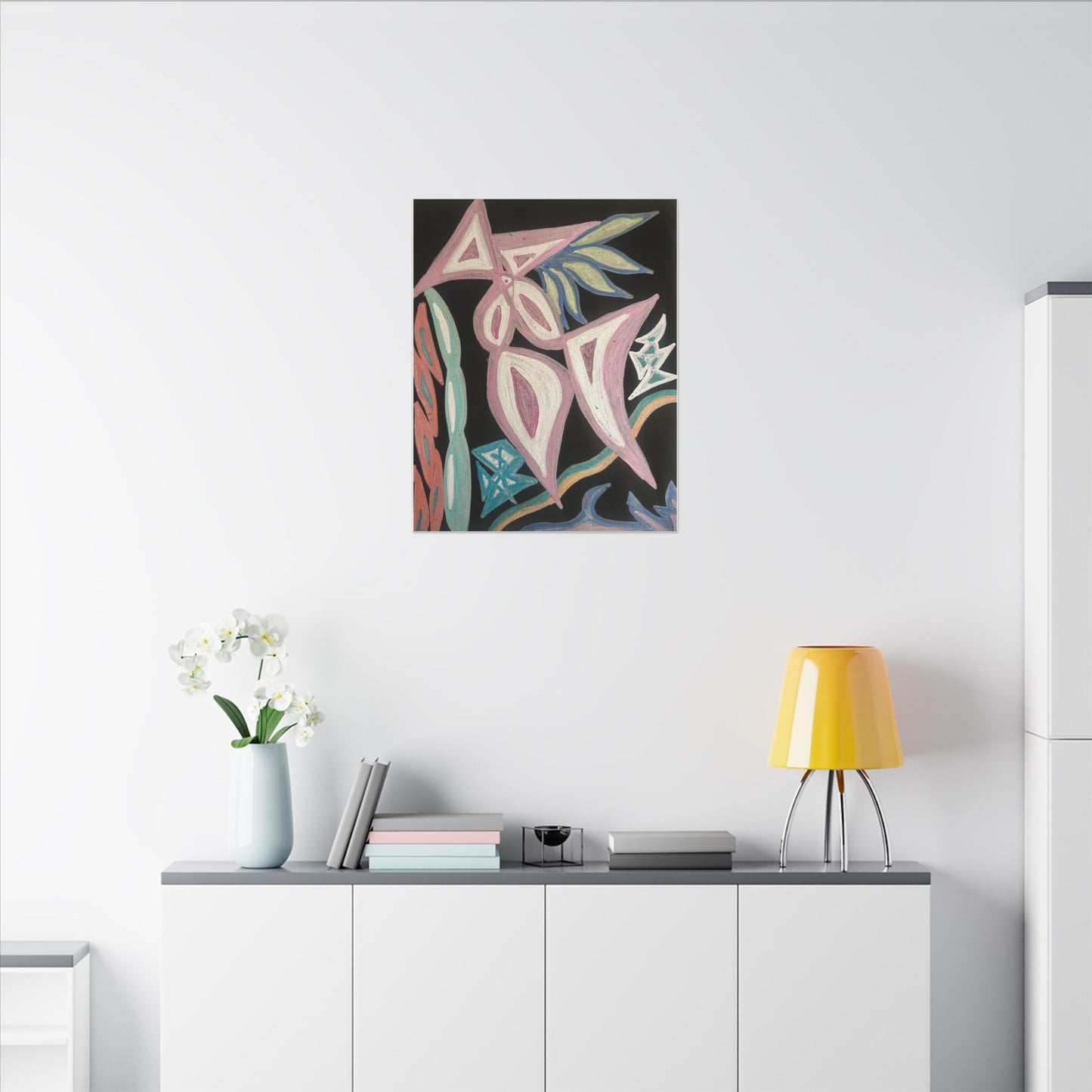 First Surrender — Canvas Print — Pastel Shapes on Black Matte Stretched Canvas