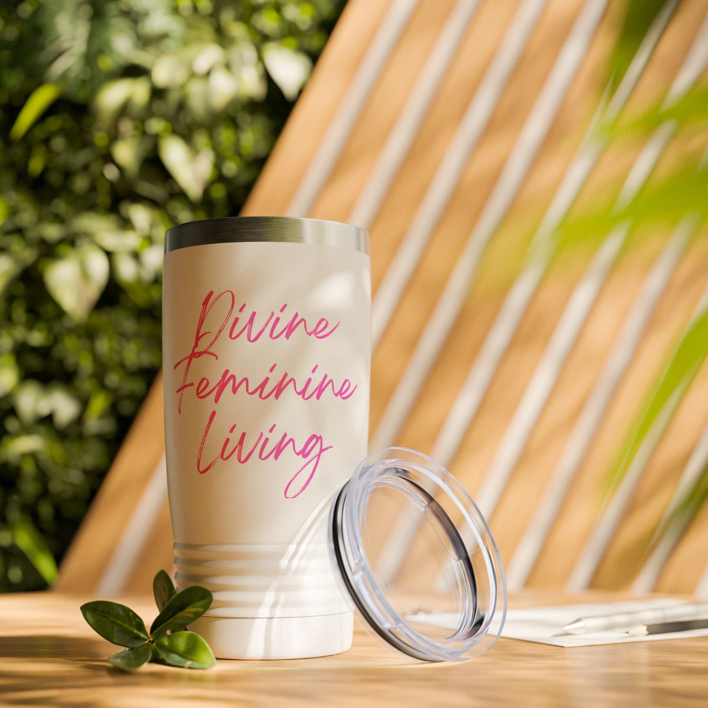 Divine Feminine Living 20oz Tumbler — Inspirational Pink Script Travel Cup