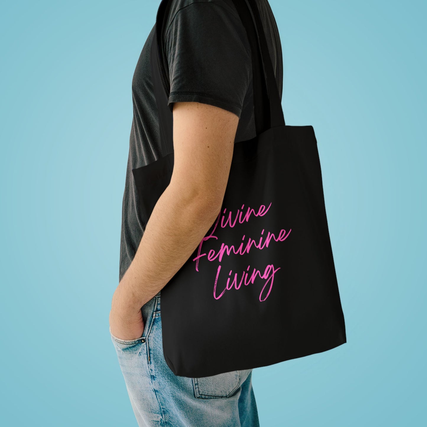 Divine Feminine Living Cotton Tote — Inspirational Pink Script Market Bag