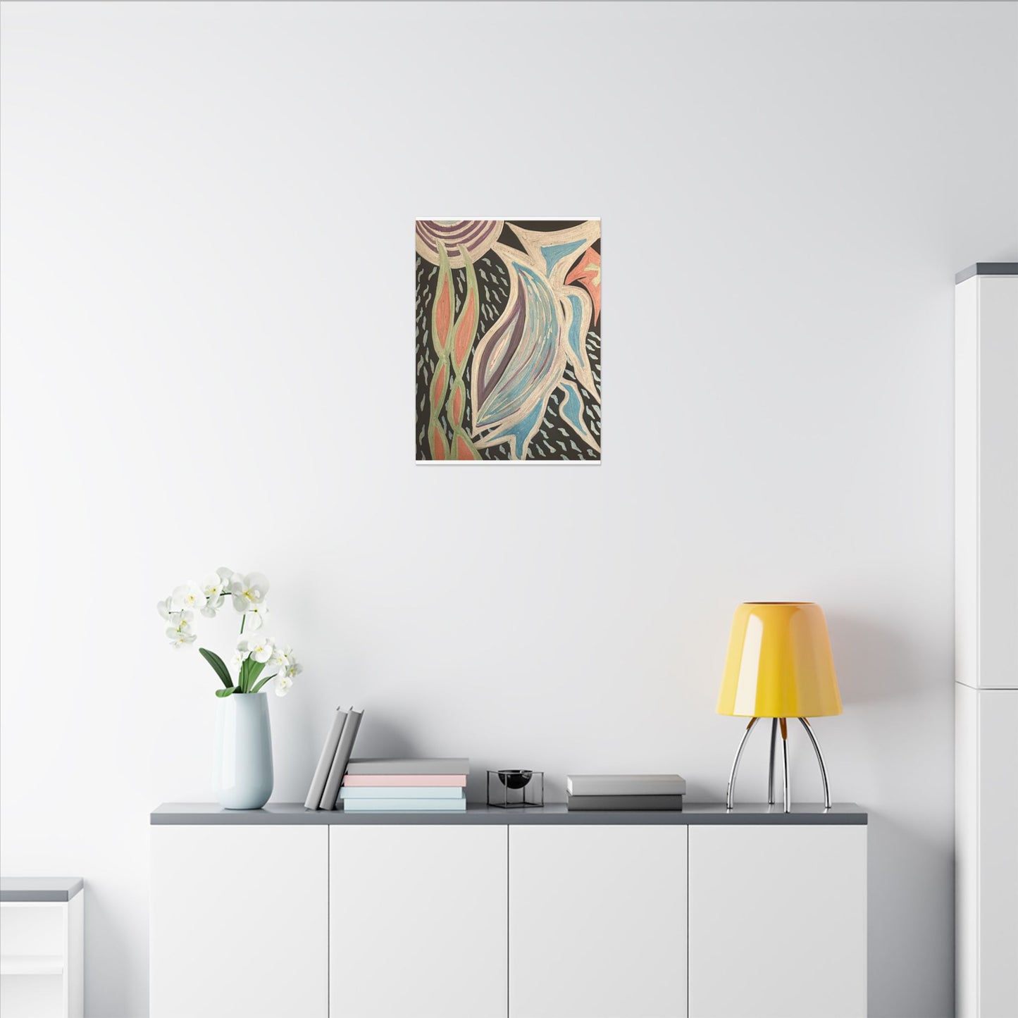 Sun Twin Dance — Canvas Print — Pastel Sun & Leaves Matte Stretched Wall Art