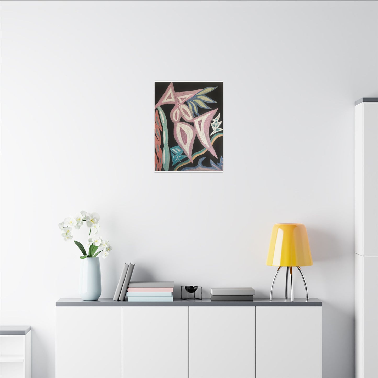 First Surrender — Canvas Print — Pastel Shapes on Black Matte Stretched Canvas