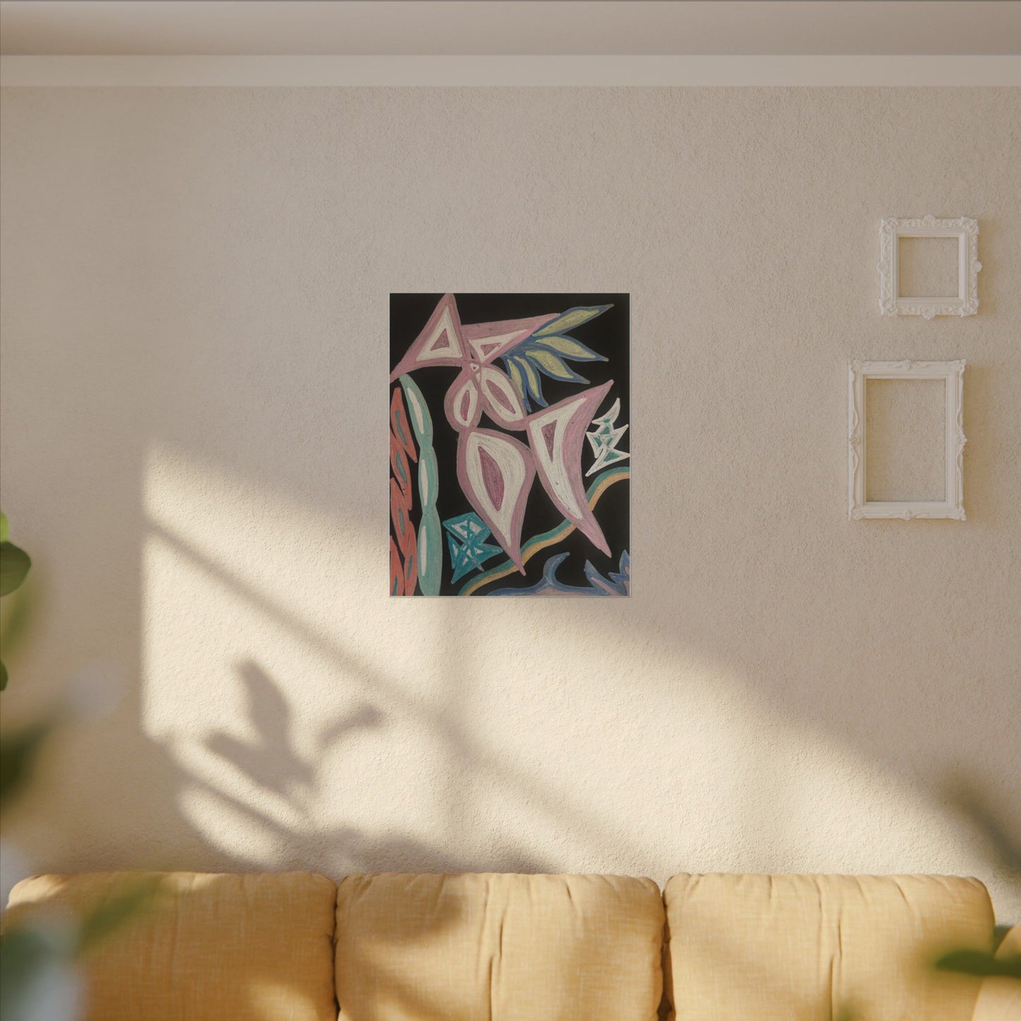 First Surrender — Canvas Print — Pastel Shapes on Black Matte Stretched Canvas