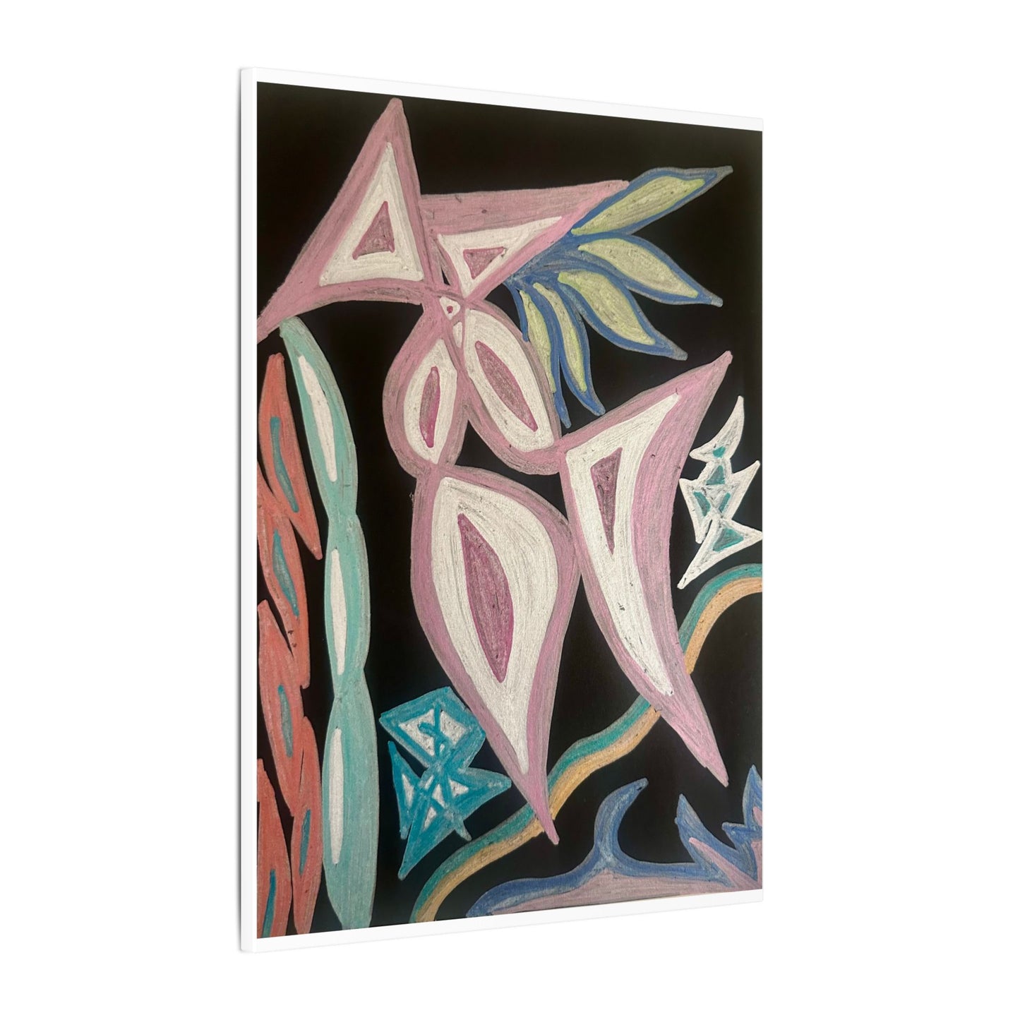 First Surrender — Canvas Print — Pastel Shapes on Black Matte Stretched Canvas