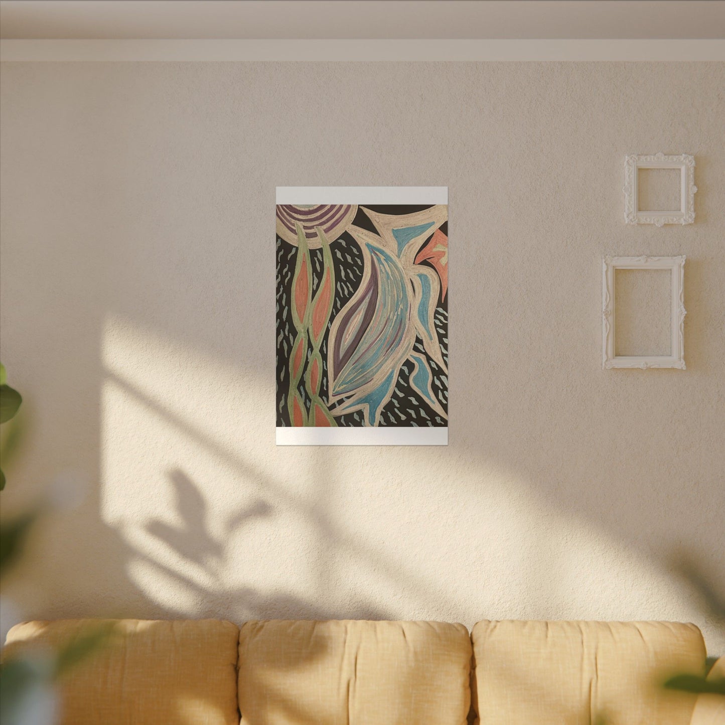 Sun Twin Dance — Canvas Print — Pastel Sun & Leaves Matte Stretched Wall Art