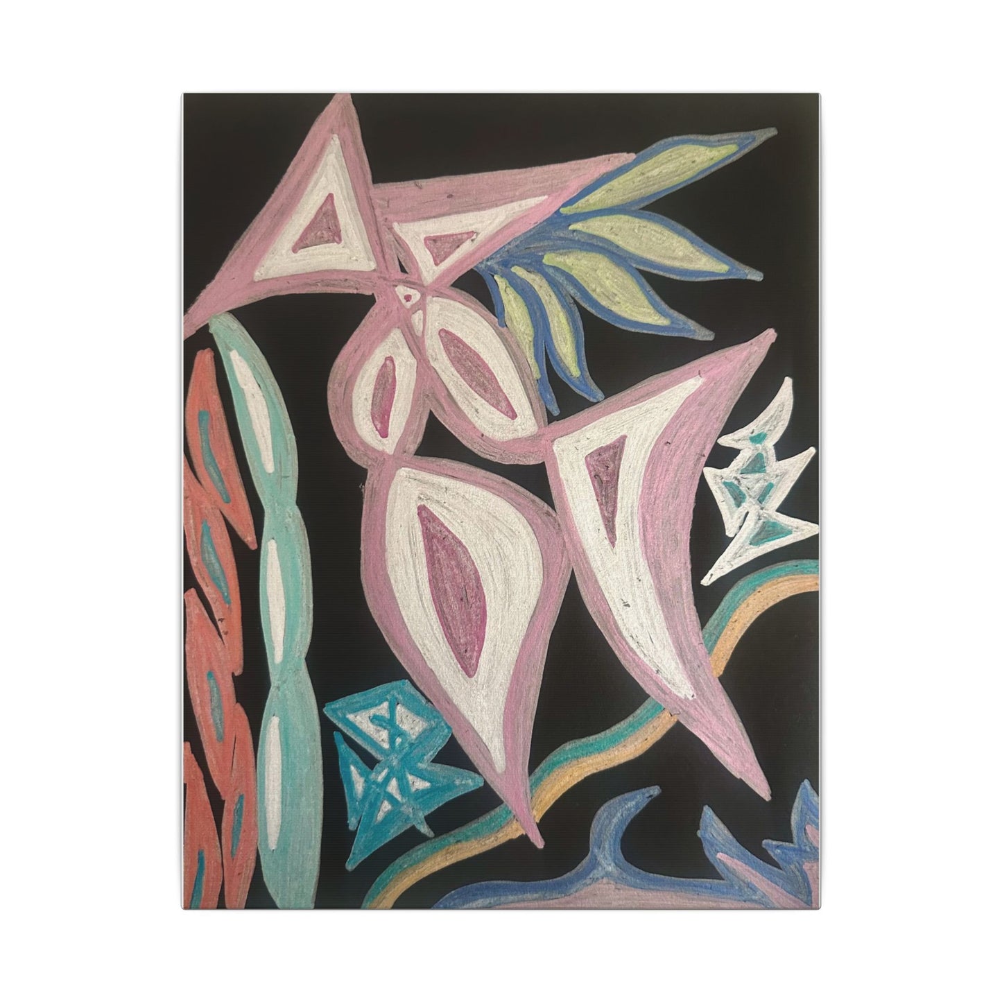 First Surrender — Canvas Print — Pastel Shapes on Black Matte Stretched Canvas