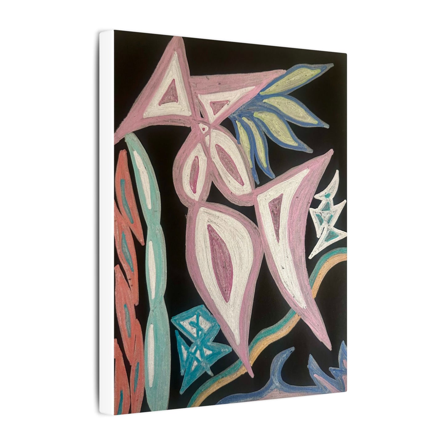 First Surrender — Canvas Print — Pastel Shapes on Black Matte Stretched Canvas